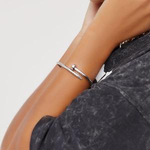 Screw Detail Bangle Bracelet In Silver Womens Size UK One Size