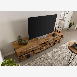 Meuble TV en bois de Manguier  Bois de récupération 220x55x50 naturel laqué RAILWAY LUX 132