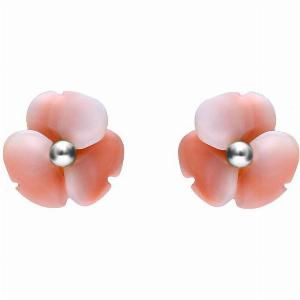 Sterling Silver Pink Conch Tuberose 8mm Clover Stud Earrings