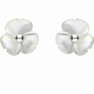 Sterling Silver White Mother of Pearl Tuberose 8mm Clover Stud Earrings