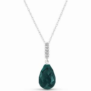 Emerald  Diamond Avery Embellished Drop Pendant Necklace in 9ct White Gold