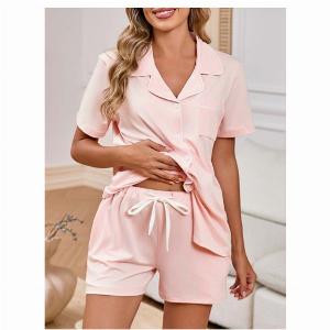 Light Pink Turn Down Collar Lounge Top and Shorts
