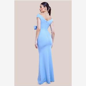 Goddiva Scuba Crepe Rose Frill Maxi Dress  Cornflower Blue