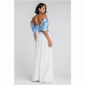 Off Shoulder Back Satin Bow Scuba Corset Light Blue by Goddiva