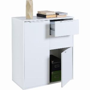 Mobile Multiuso Armadietto 2 Ante 2 Cassetti con Ripiani in Legno  72x35x88 cm Bianco