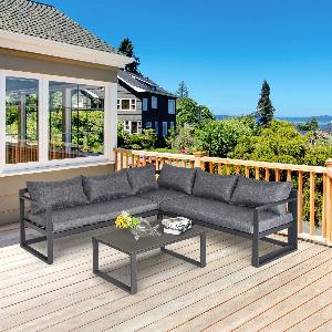 Outsunny Ensemble canapé de jardin 3 pièces canapé 3 places  canapé 2 places  table basse assise réglable 4 positions coussins lavables fournis