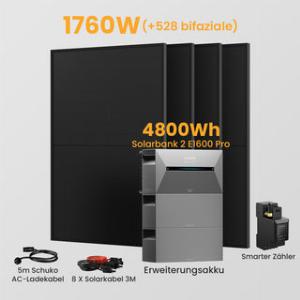 Anker Solix Solarbank 2 E1600 Pro 48006400Wh Balkonkraftwerk Set 16201760W Solarmodule mit Smarter Zähler  6400Wh Solarbank 2 E1600 Pro  4 x 440Wp Bifaziale Solarmodule  mit Halterung Balkonkraftwerk Balkon Hakenrunder Haken  Versand