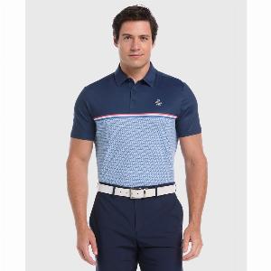 Colour Block P Print Golf Polo In Black Iris