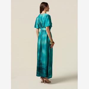 Oltre  Vestito lungo in raso fantasia Donna Azzurro Taglia XL