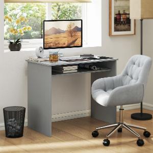 Modern Computer Desk Home Office Table Small Writing Desk with Storage Shelf 90 x 50cm Grey