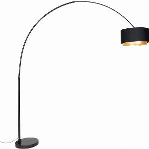 Lampada ad arco moderna nera con paralume duo nero con oro  XXL