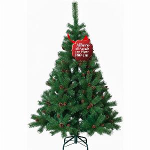 Albero di Natale Verde Realistico con Pigne e Base in Metallo 150180210 cm