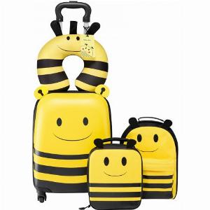 VEVOR Kids Luggage Set 5 Piece 18 Inch Hardside Rolling Wheels Suitcase with Backpack  Ushape Pillow Bee Kids Carry on Luggage Set Holiday Birthday Gift for Girls Boys Airline Approved