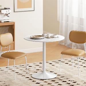 HOMCOM Table à manger ronde pour 2 personnes table de cuisine style moderne avec piétement en acier Ø 80 x 75 cm blanc
