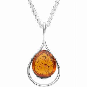 Sterling Silver Amber Open Twist Pear Drop Necklace