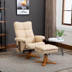 HOMCOM Fauteuil de Relaxation Fauteuil de Massage avec ReposePieds Fonction Inclinable Fauteuil TV 145 Inclinaison Polyester Blanc crème 80x86x99cm