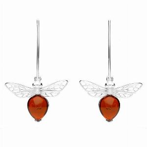 Sterling Silver Amber Bee Small Hook Earrings