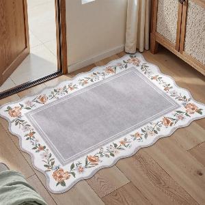 Ariele Washable Vintage Floral Scalloped Gray Purple Rug  2 x 3