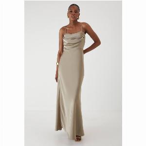 Womens Satin Cup Drape Bust Maxi Dress  bronze  14 Bronze