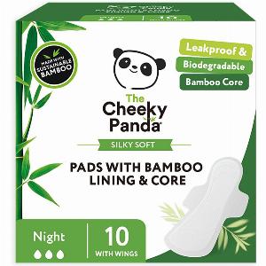 The Cheeky Panda Bamboo Core Pads with Wings  Night  Pack of 10