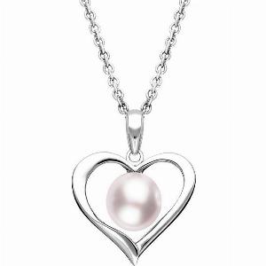 Sterling Silver 8mm Pink Pearl Open Heart Necklace