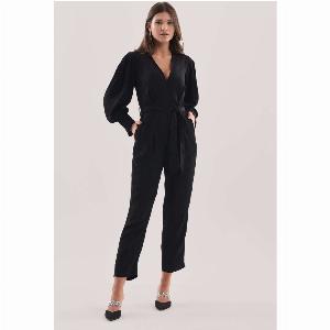 Closet London Black Floral Jacquard Wrap Tie Waist Jumpsuit