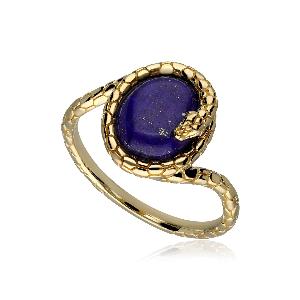 ECFEW Lapis Lazuli Winding Snake Ring In Gold Plated Sterling Silver