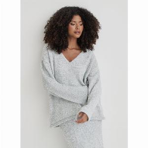 Silver Tinsel Knit V Neck Jumper Ennis