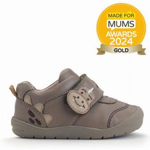 Stampede Taupe Leather Dino Velcro First Walking Shoes for Boys