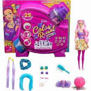 Barbie Colour Reveal Glitter Hair Swaps Doll 25 Hairstyling  Surprises  Purple