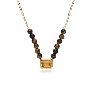 ECFEW Unifier Citrine  Tigers Eye Chain Necklace in Gold Plated Sterling Silver