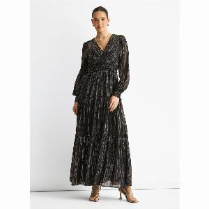 Black Lurex Chiffon Occassion Tiered Maxi Dress