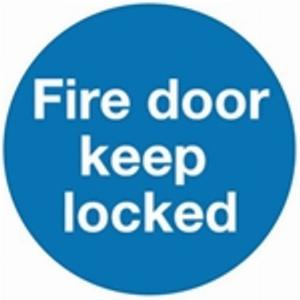 Safety Sign Fire Door Keep Locked 100x100mm SelfAdhesive 5 Pack