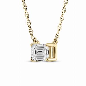 East West Emerald Cut Floating GH SI Lab Diamond Solitaire Necklace  10K Yellow Gold 12 ct tw