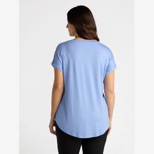 Fiorella Rubino  Tshirt bimaterica con scollo tondo e maniche kimono Donna Azzurro Taglia M 5254 IT