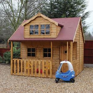 10 x 8 Traditional Swiss Cottage Kids Wooden Playhouse With Veranda 305mx244m