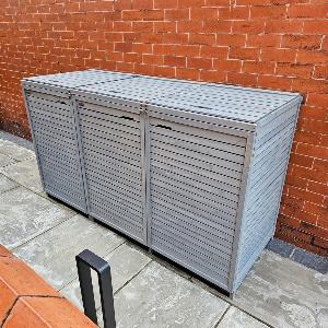 203m x 114m Large Grey Wooden Outdoor Garden Triple Wheelie Bin Store Storage for 3 Bins