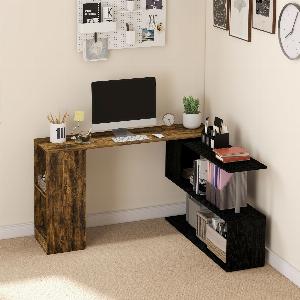 HOMCOM Scrivania Angolare Salvaspazio con Ripiano a S in Legno 140x120x78 cm color Marrone e Nero