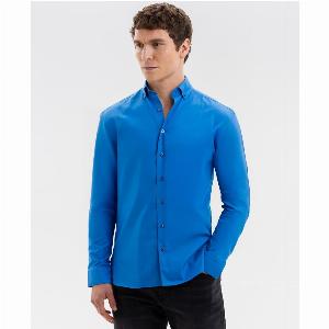 Cobalt Blue Oxford with Mind Maps Accents ButtonDown Shirt L