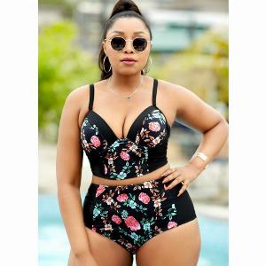 Floral Print Plus Size High Waisted Bikini Set