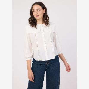 Joanie Clothing Bram Oversized Victorian Collar Blouse UK 14 White