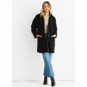 Enjoy a 41 discount on a long black faux fur teddy overcoat Limited time offer