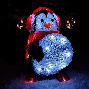 30cm Illuminated Acrylic Christmas Penguin Snowball with 30 White LEDs Now 2395