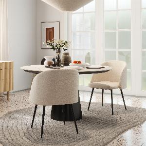 HOMCOM Lot de 2 chaises de salon chaise salle à manger avec dossier en tissu pieds en acier 55 x 62 x 80 cm beige noir