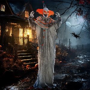 HOMCOM 183cm 72 Orange Classic Clown Outdoor Halloween Decoration Halloween Animatronic w Sound Activated Light Up Eyes Sound Effects   Aosom UK