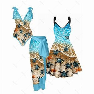 Sheer VNeck LaceUp OnePiece Swimsuit with Skirt