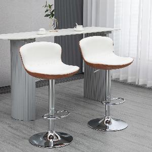 HOMCOM Set mit 2 zeitgenössischen DesignBarhockern höhenverstellbar von 6485 cm 360 drehbar Kunstlederbezug in Creme und Holzoptik   Aosom