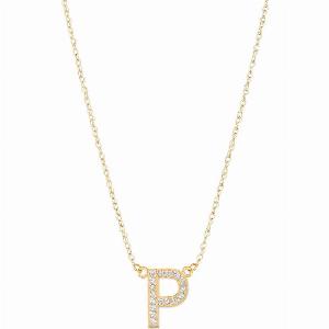 Letter P Diamond Embellished Initial Pendant Necklace in 9ct Gold