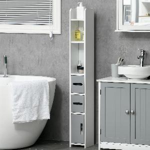 kleankin Meuble colonne de salle de bain armoire toilette haute avec étagères et placards  15 x 17 x 120 cm gris