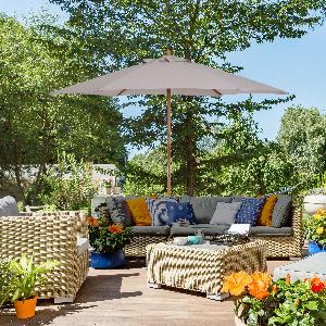 Outsunny Parasol droit rond grande taille de jardin Ø 25 x 225H m bois de bambou gris